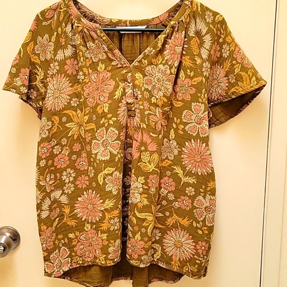 Sanoma Goods for Life Green/Floral Flutter Sleeve Top, Sz L